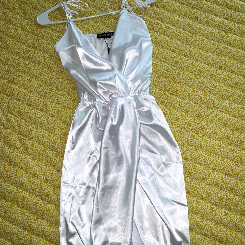 PrettyLittleThing White Satin Dress